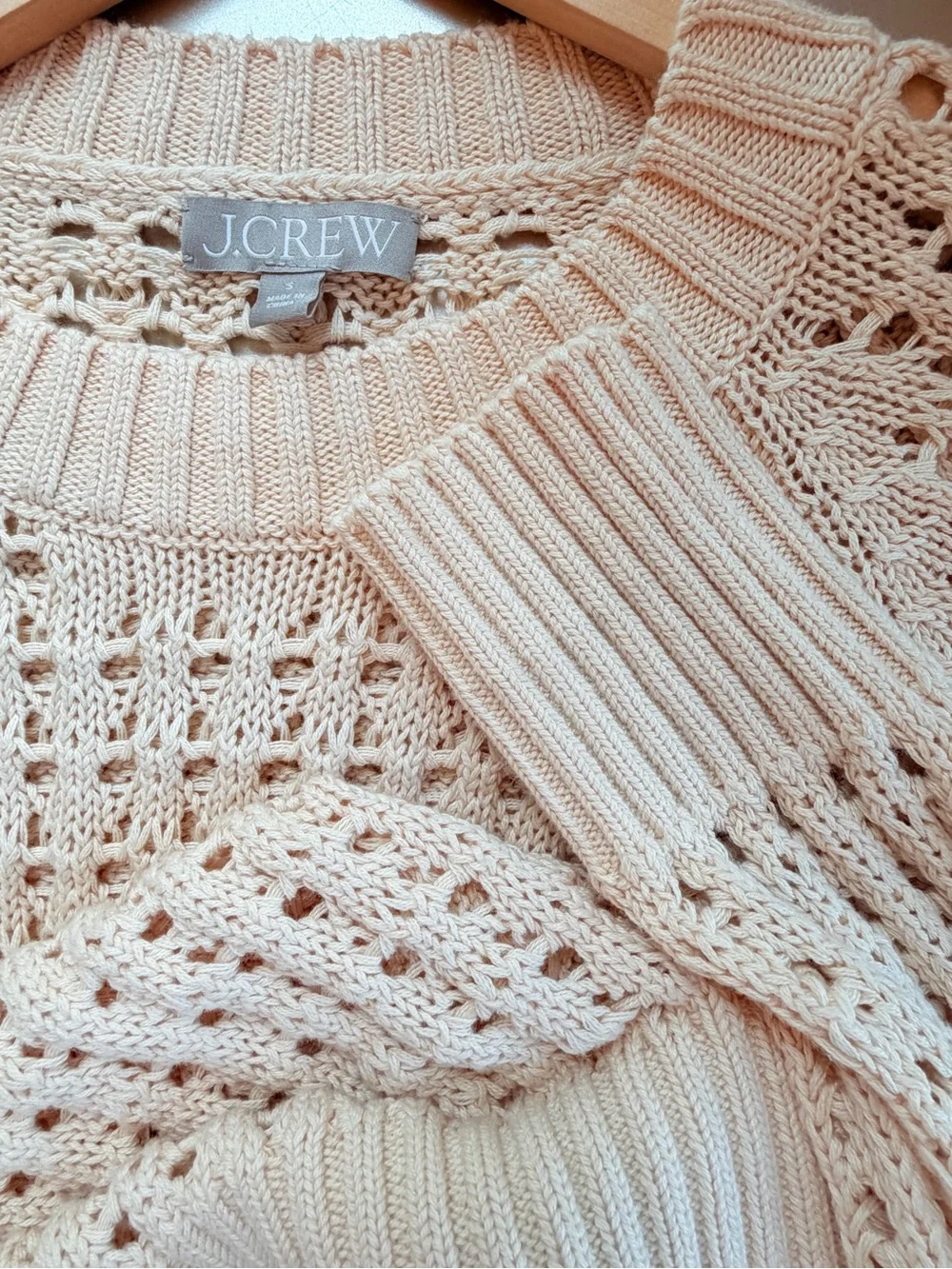 J. Crew Pointelle Stitch Crewneck Open Knit Sweater in Cream Women’s Size S